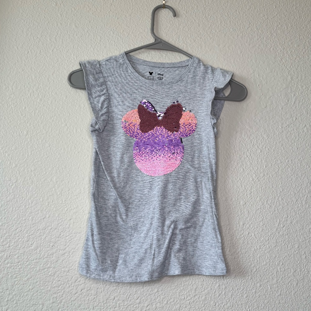 Disney Minnie Mouse Sequins Girls T-Shirt, Gray with Pink and Purple